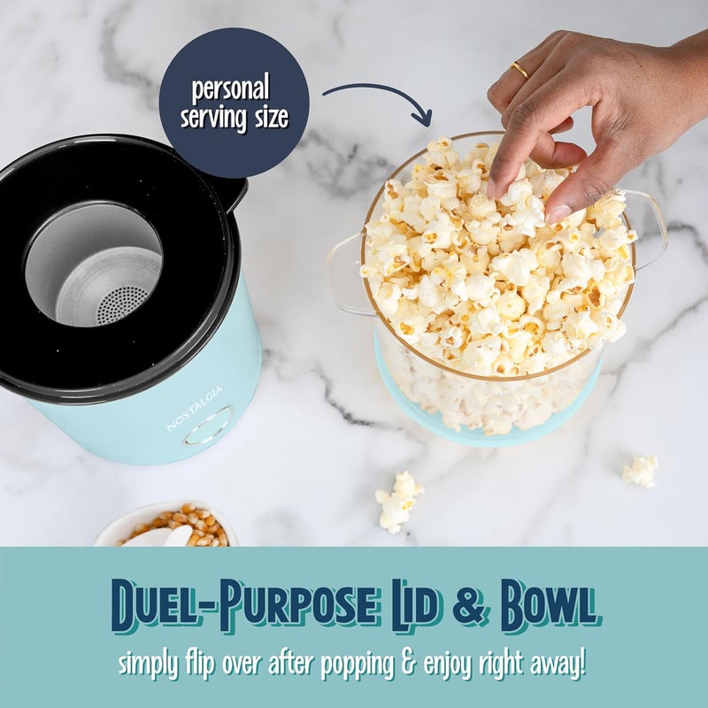 Nostalgia 8-Cup Hot Air Popcorn Maker & Bowl - 2-In-1 Bowl & Lid, 2 oz Measuring Cup - Oil-Free Pop Corn for Movie Night, Snacks, Birthday Parties, and More - Aqua - Image 3